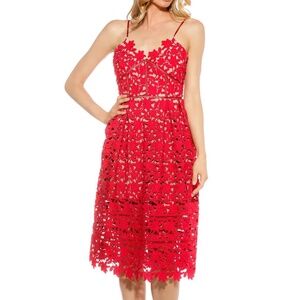 Style Red Nude Lace Eyelet Midi Dress | Size XS‎
